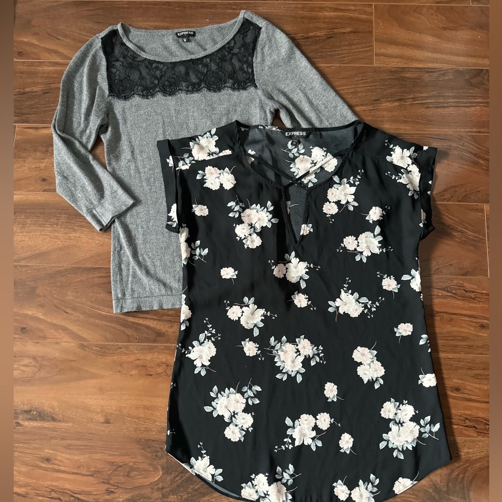 Express Womens Lace Sweater and Floral Shirt bundle size XSmall XS